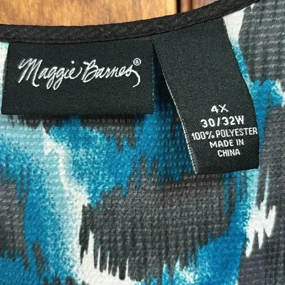 Maggie Barnes W/Black Shell Front Patterned W/Green Black White Teal Design 3X - Picture 2 of 7